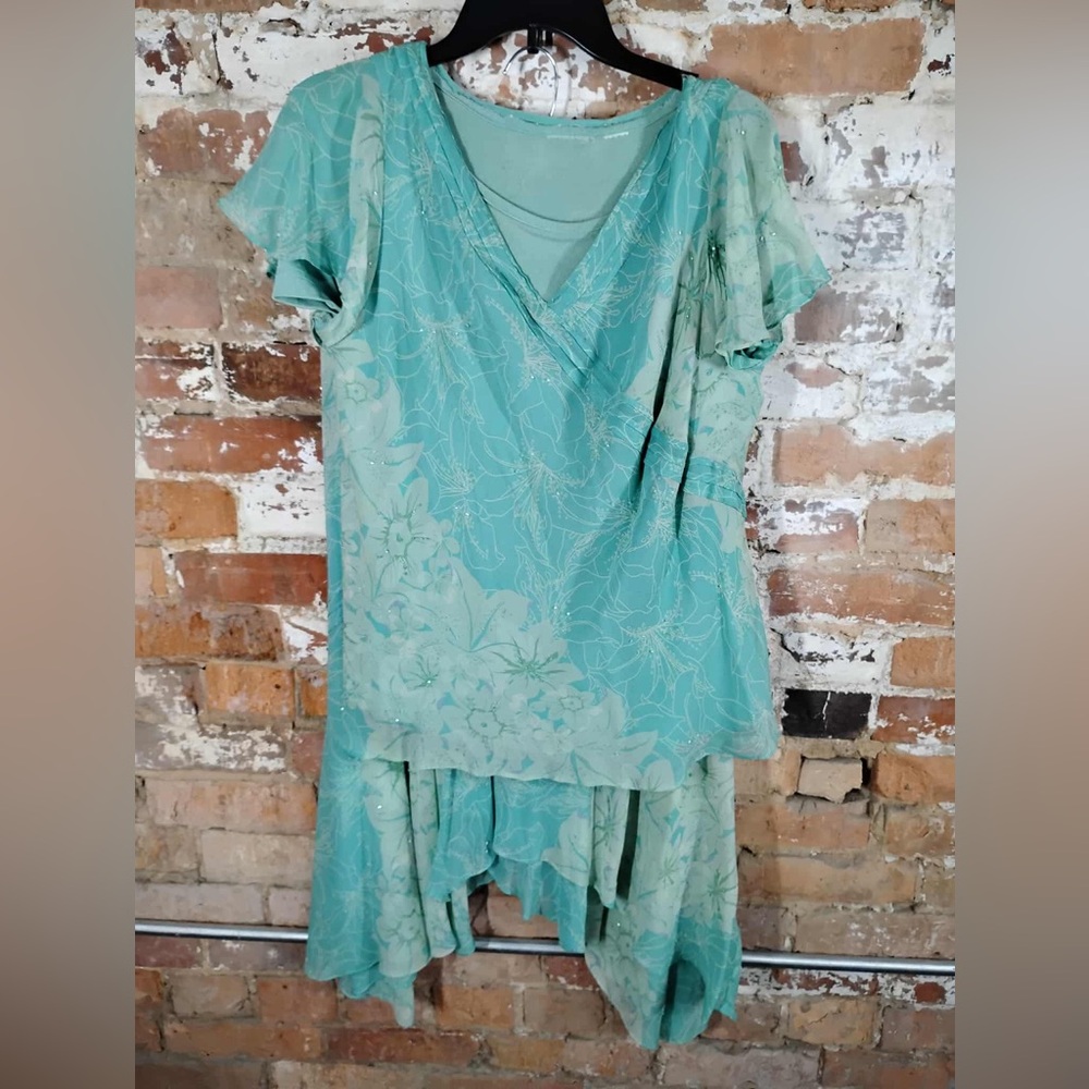 VNTG Adrianna Papell 100% Silk 2 Piece Skirt Set